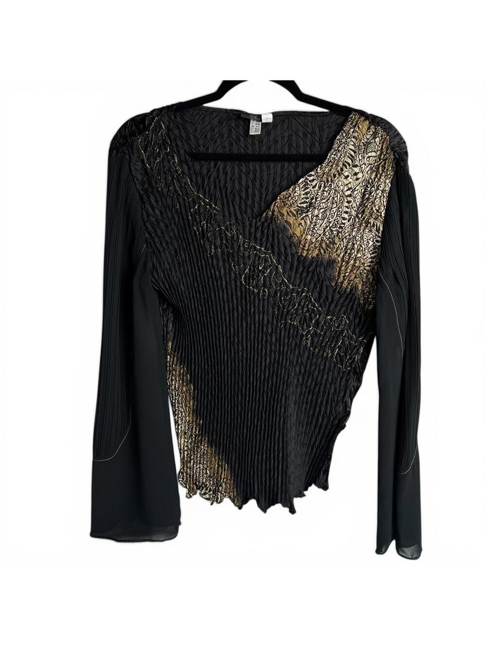 Black and Gold Long Sleeve Textured Top